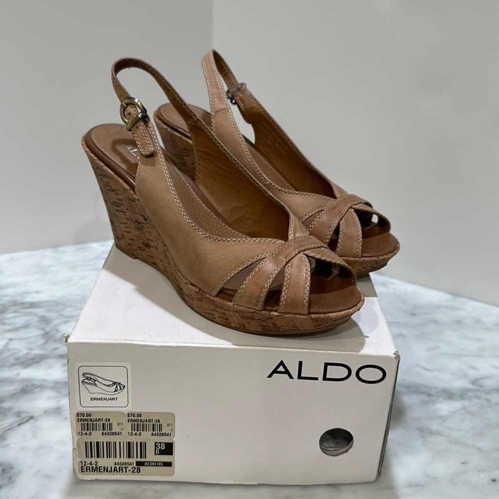 Aldo Ermenjart-28 Brown Tan Wedges shoes size 38